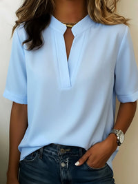 Natalee | Women's Mandarin Collar Split V-Neck Blouse