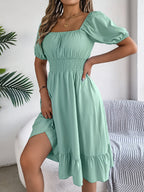 Mette | Women's Square-Neck Puff-Sleeve A-Line Midi Dress