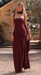 Annelise | Women's Square Neck Maxi Dress with Thigh Split