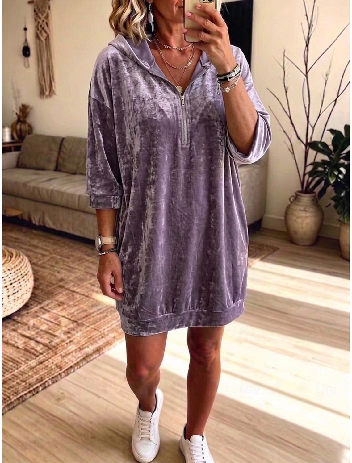 Viola | Women's Quarter-Zip Hooded Mini Dress