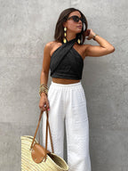 Ottilia | Women's Criss Cross Halter Tank Top Crop Top