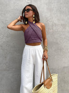 Ottilia | Women's Criss Cross Halter Tank Top Crop Top