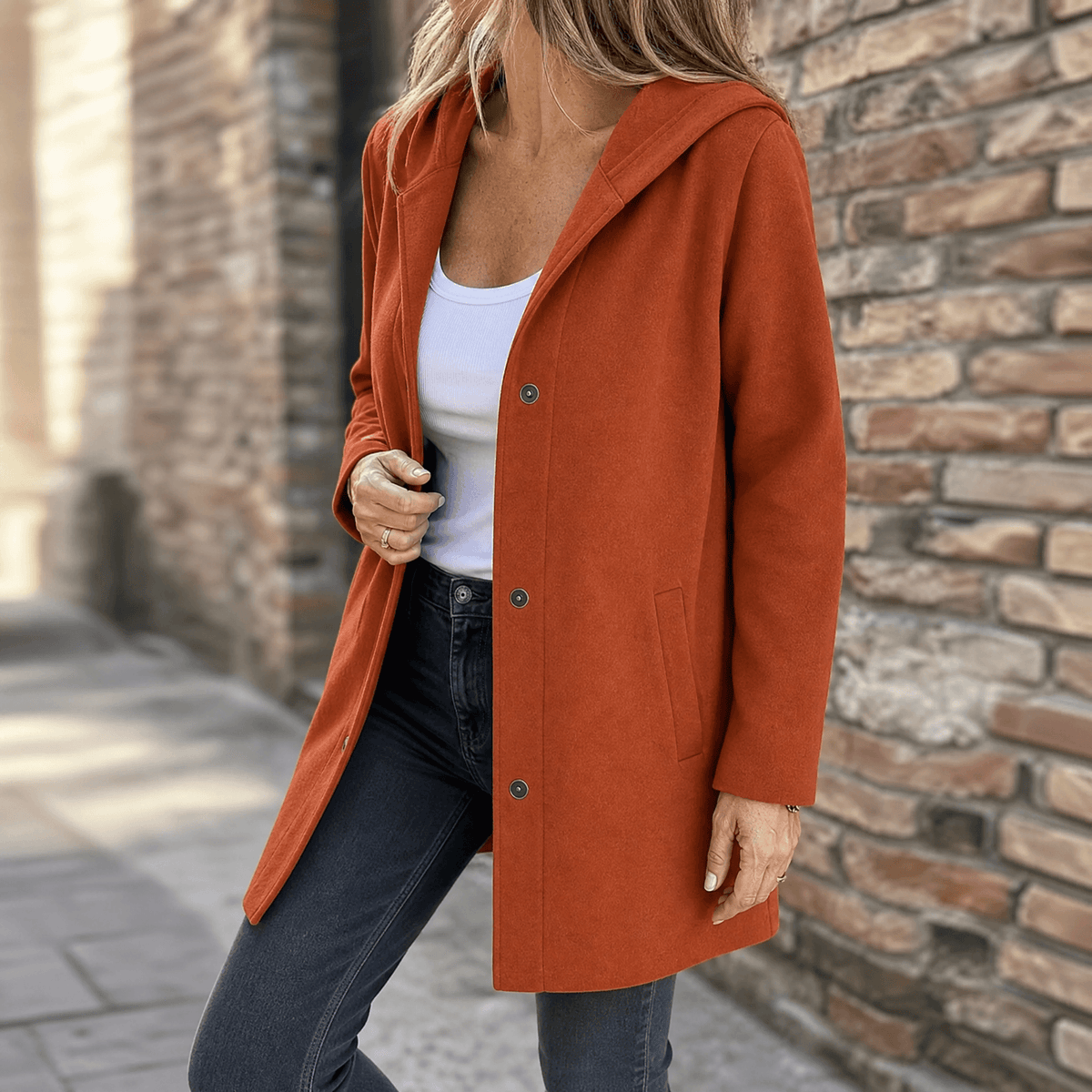 Harriet | Women's Oversized Hooded Cardigan with Button Front and Pockets
