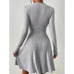 Daniela | Women's Ribbed Knit A-Line Dress with V-Neck