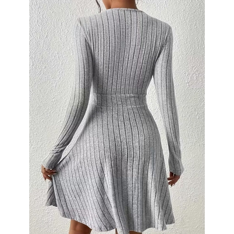 Daniela | Women's Ribbed Knit A-Line Dress with V-Neck