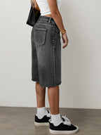 Rosemarie | Women's High-Waisted Wide-Leg Knee-Length Denim Shorts