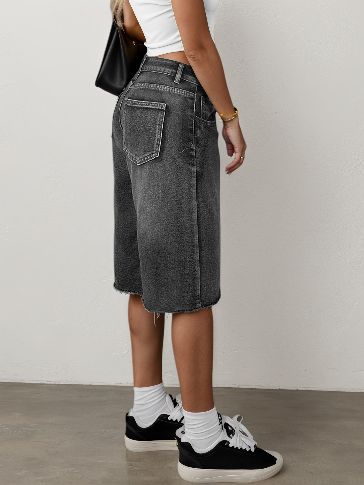 Rosemarie | Women's High-Waisted Wide-Leg Knee-Length Denim Shorts