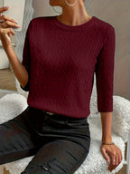 Kristin | Women's Ribbed Crew Neck Three-Quarter Sleeve Sweater