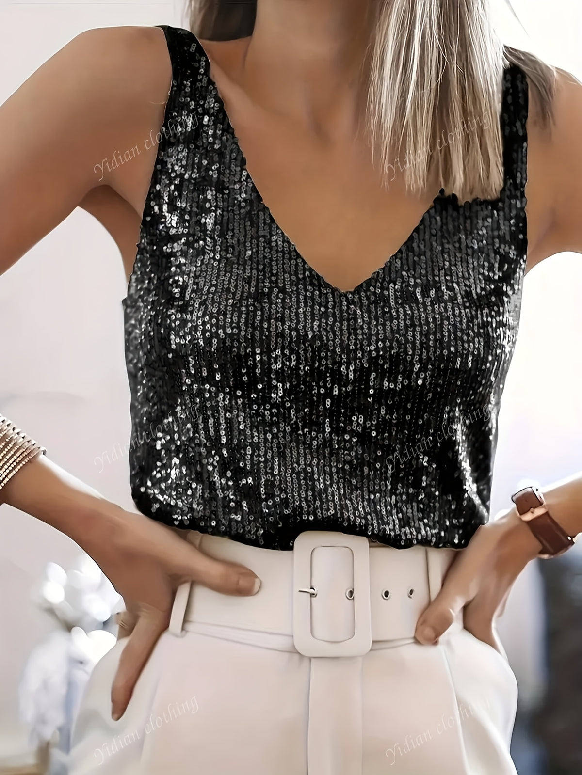 Rachel | Women's Sequin V-Neck Lace Corset Top