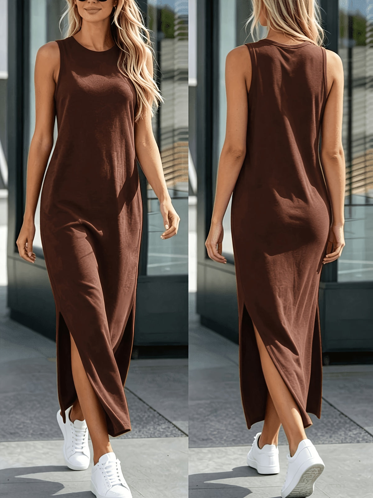 Marlene | Women's Sleeveless Side-Split Tank Maxi Dress