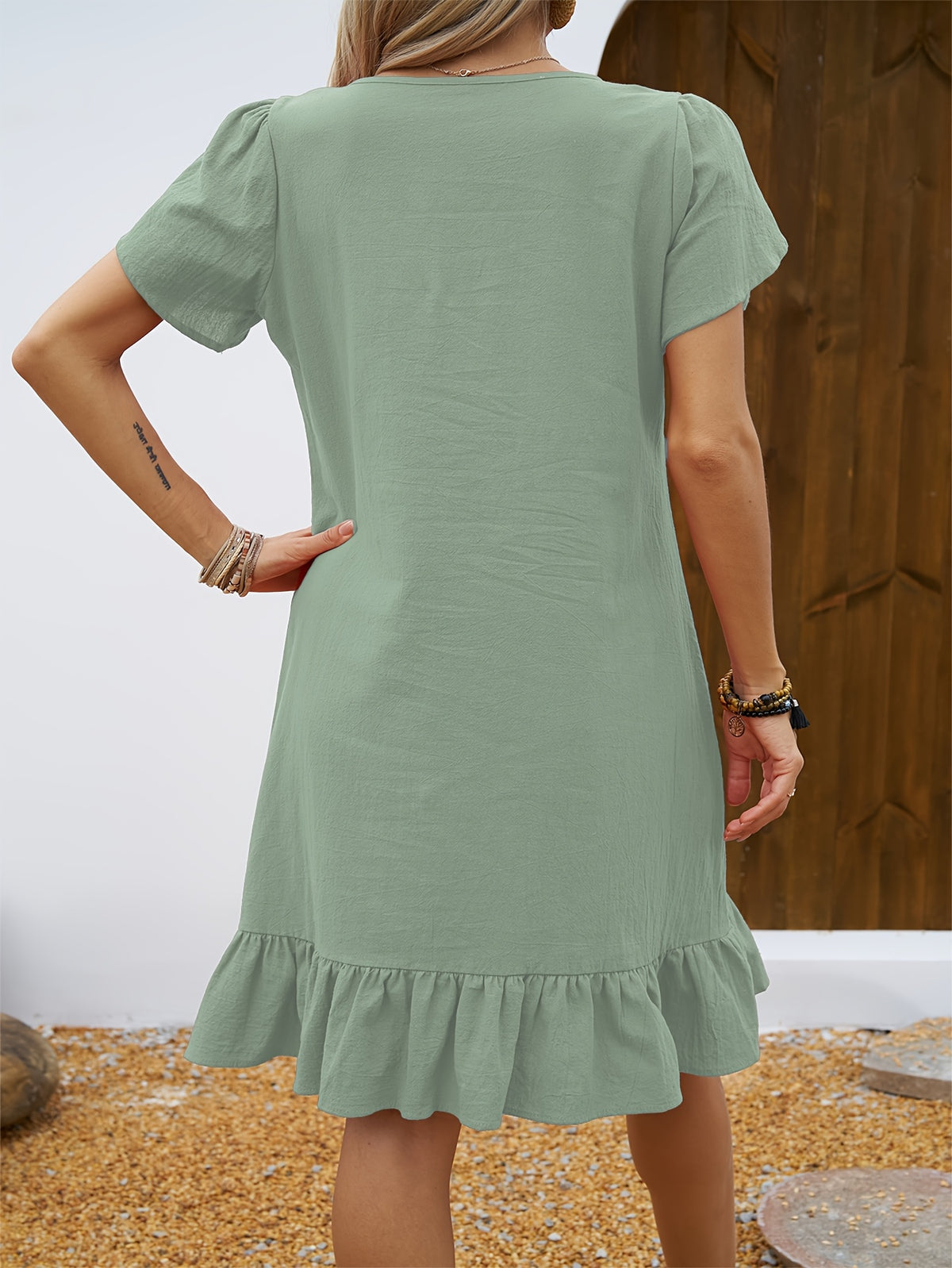 Virginie | Women's Ruffled V-Neck Flutter Sleeve Mini Dress