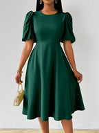 Thalie | Women's Puff Sleeve Cocktail Dress Midi Length