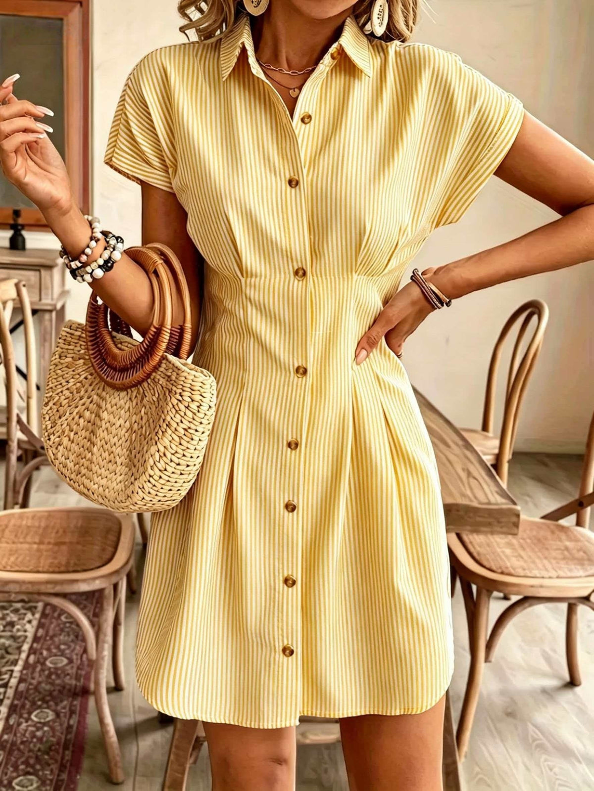 Milou | Women's Striped Button-Front A-Line Shirt Dress