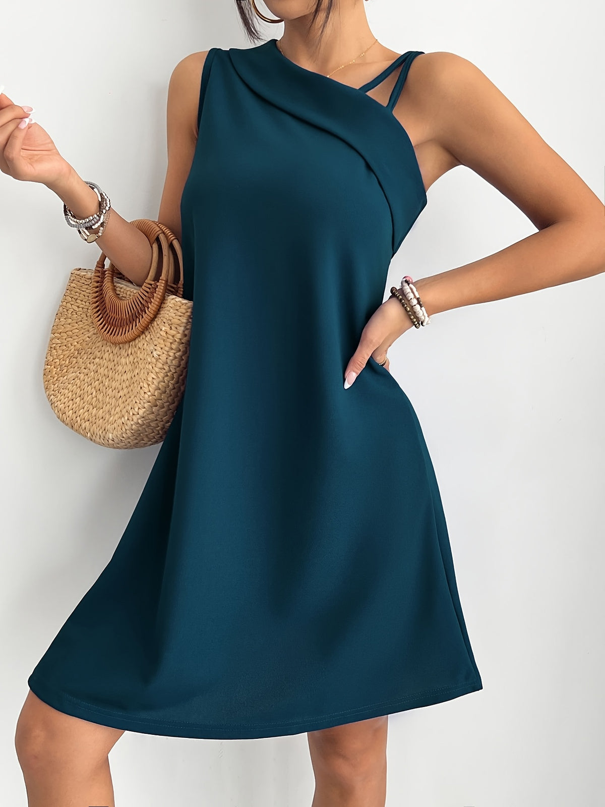 Mariska | Women's Asymmetric One-Shoulder Draped Mini Dress