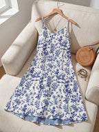 Serena | Women's Floral Print V-Neck Mini Dress with Pockets