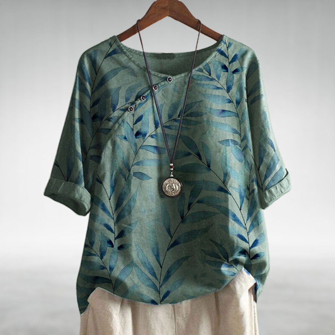 Marieke | Women's Relaxed-Fit Leaf Print V-Neck Blouse