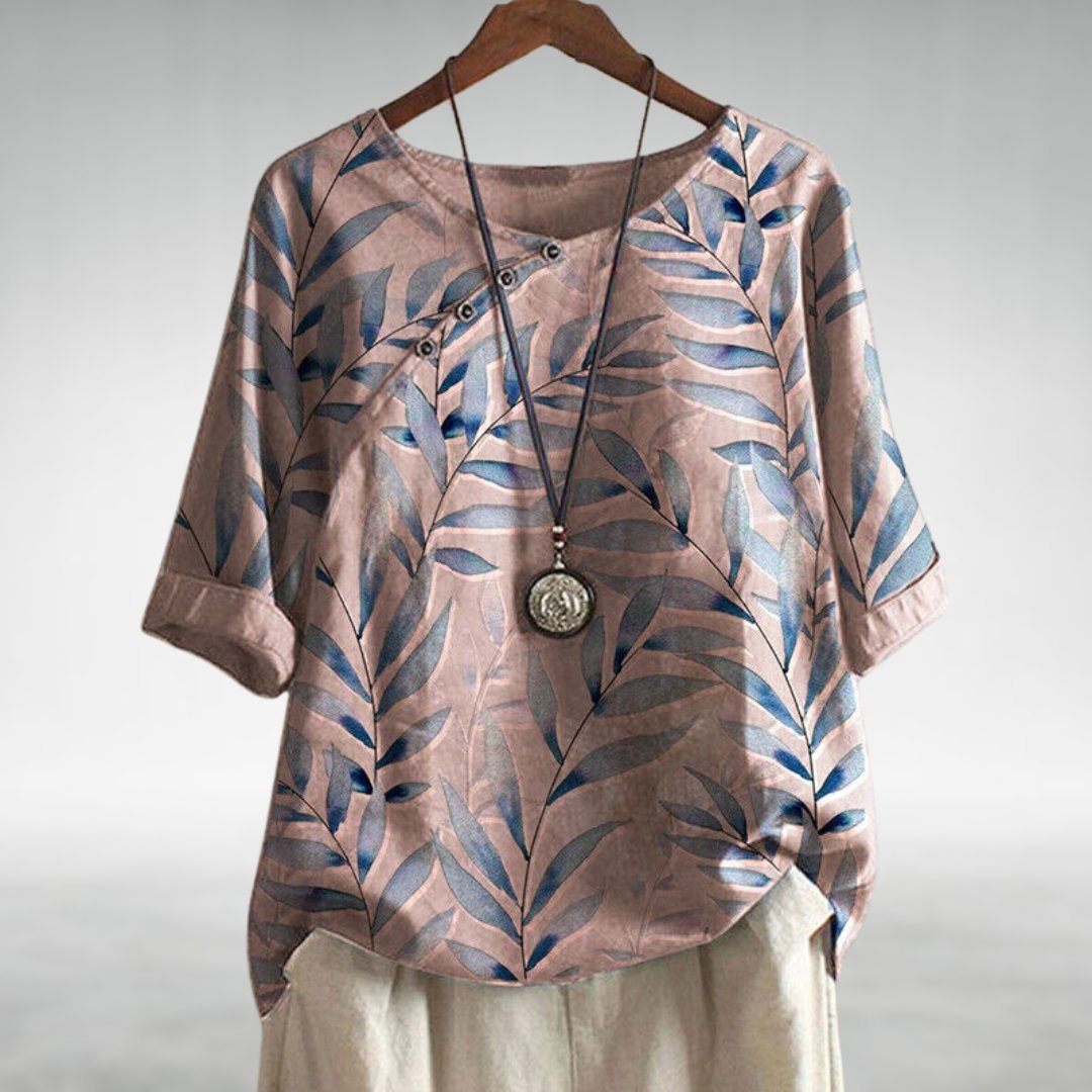 Marieke | Women's Relaxed-Fit Leaf Print V-Neck Blouse