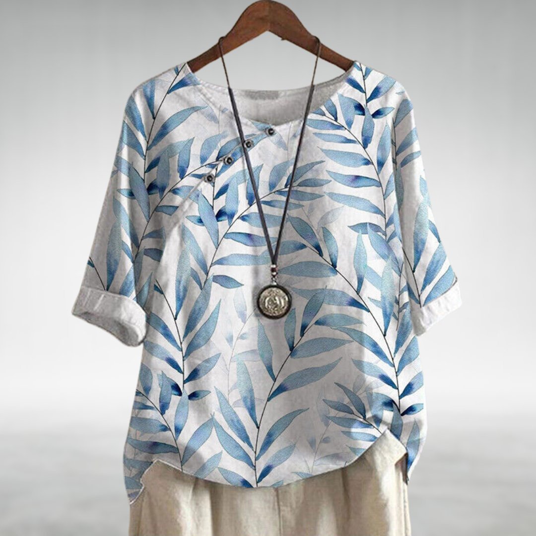 Marieke | Women's Relaxed-Fit Leaf Print V-Neck Blouse