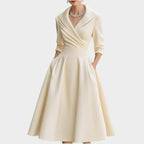 Meike | Women's V-Neck A-Line Midi Dress with Side Pockets