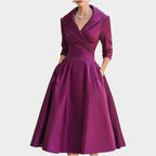 Meike | Women's V-Neck A-Line Midi Dress with Side Pockets