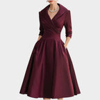 Meike | Women's V-Neck A-Line Midi Dress with Side Pockets