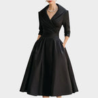 Meike | Women's V-Neck A-Line Midi Dress with Side Pockets