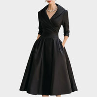 Meike | Women's V-Neck A-Line Midi Dress with Side Pockets