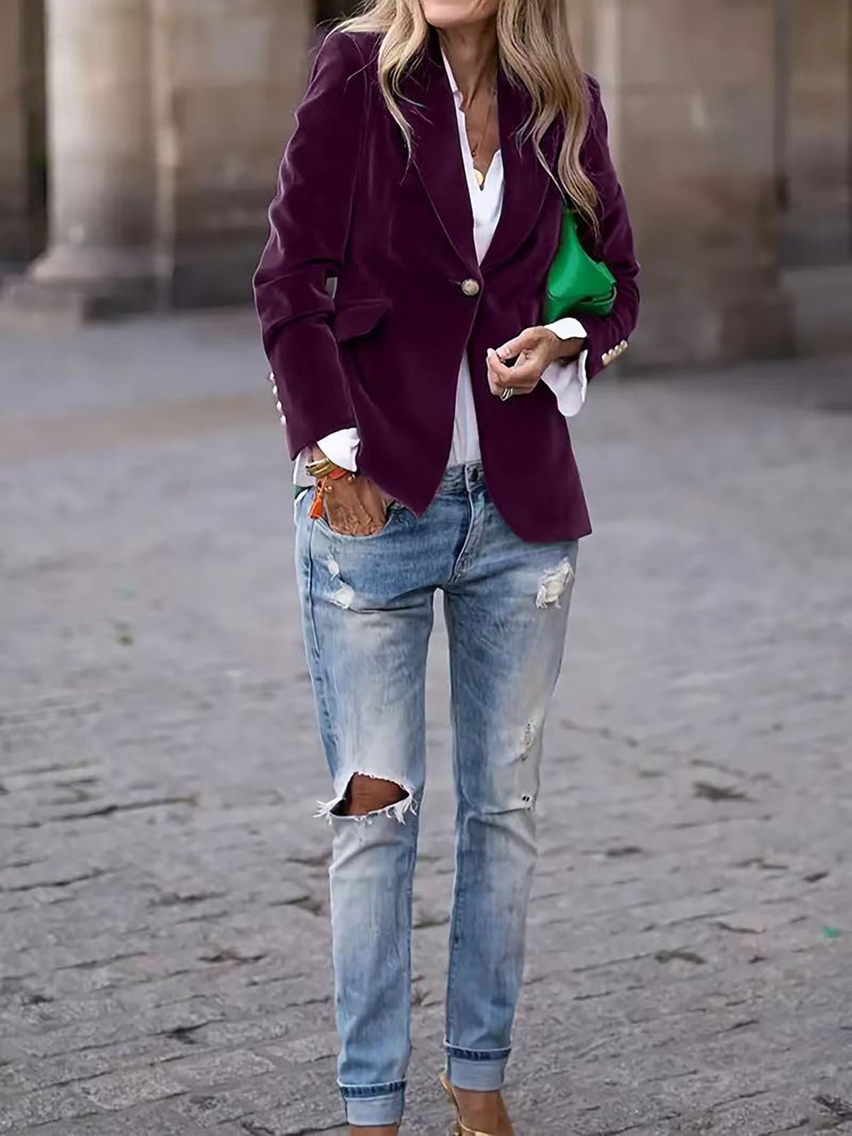 Anja | Women's Tailored Blazer with Gold Buttons and Notched Lapel