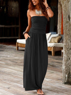 Lenneke | Women's Ruched Bandeau Maxi Dress with Pockets