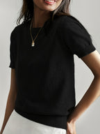 Heleen | Women's Ribbed Knit Short Sleeve Sweater Top
