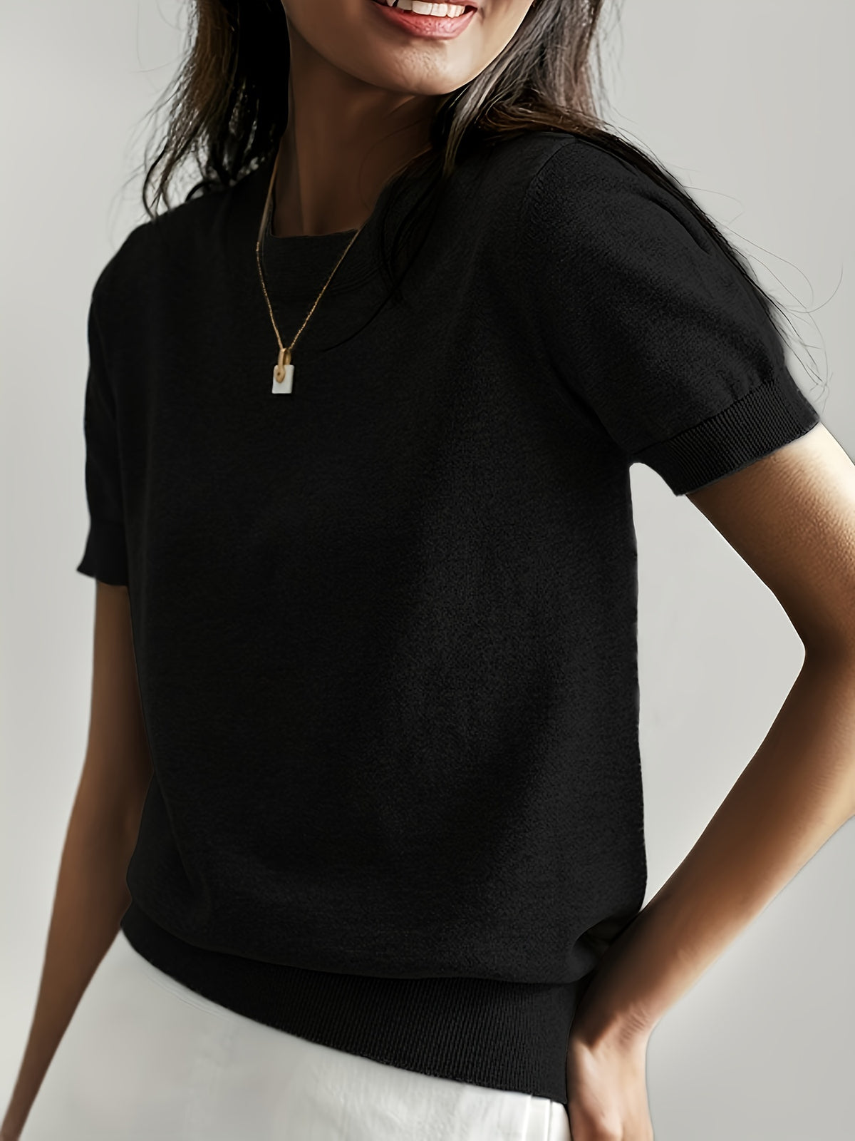 Heleen | Women's Ribbed Knit Short Sleeve Sweater Top
