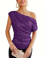 Renata | Women's Sequin One-Shoulder Lace Corset Top