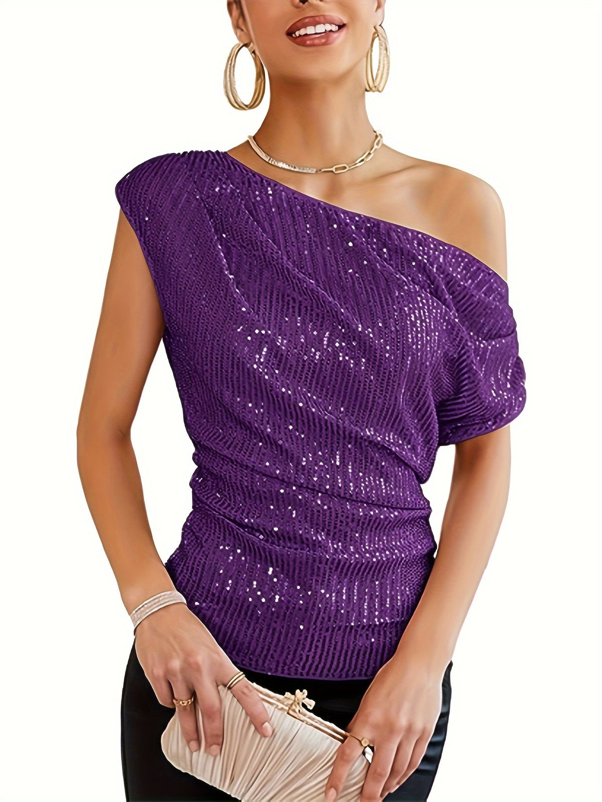 Renata | Women's Sequin One-Shoulder Lace Corset Top