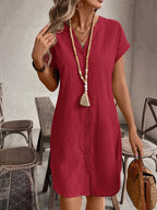 Simone | Women's Button-Front V-Neck Mini Dress
