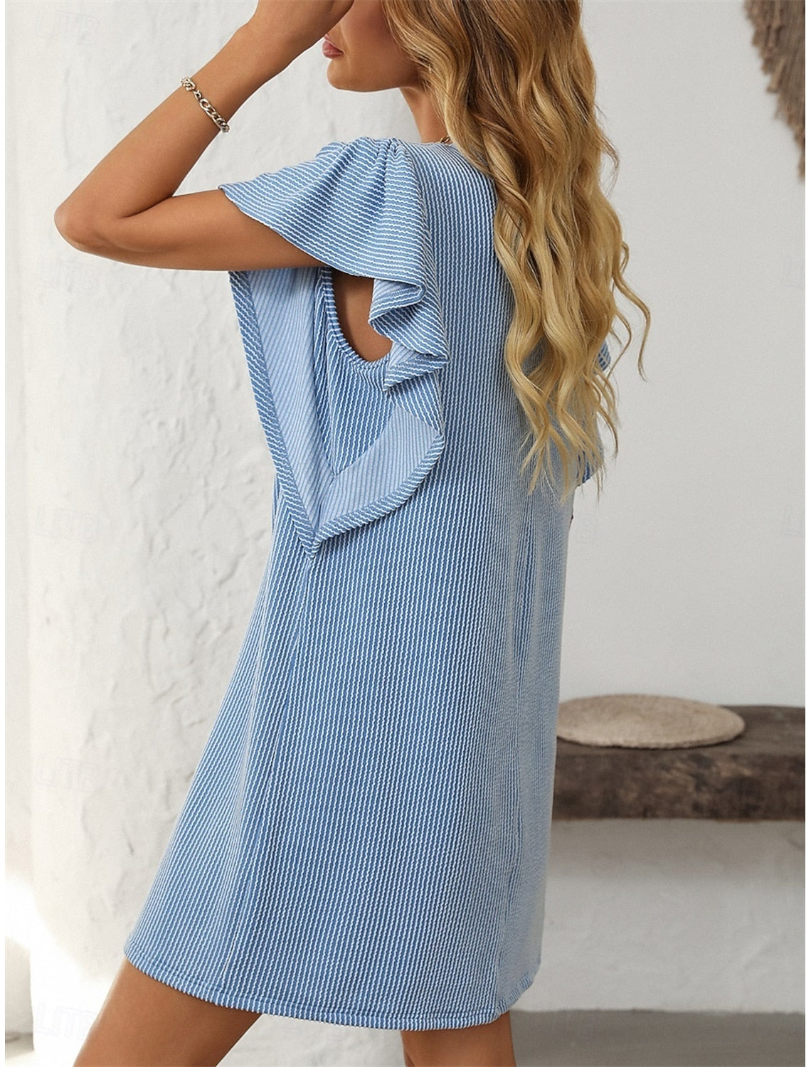 Ruby | Women's Striped A-Line Dress Ruffle Sleeve