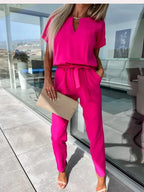 Lina | Women's V-Neck Tie-Waist Wide-Leg Jumpsuit