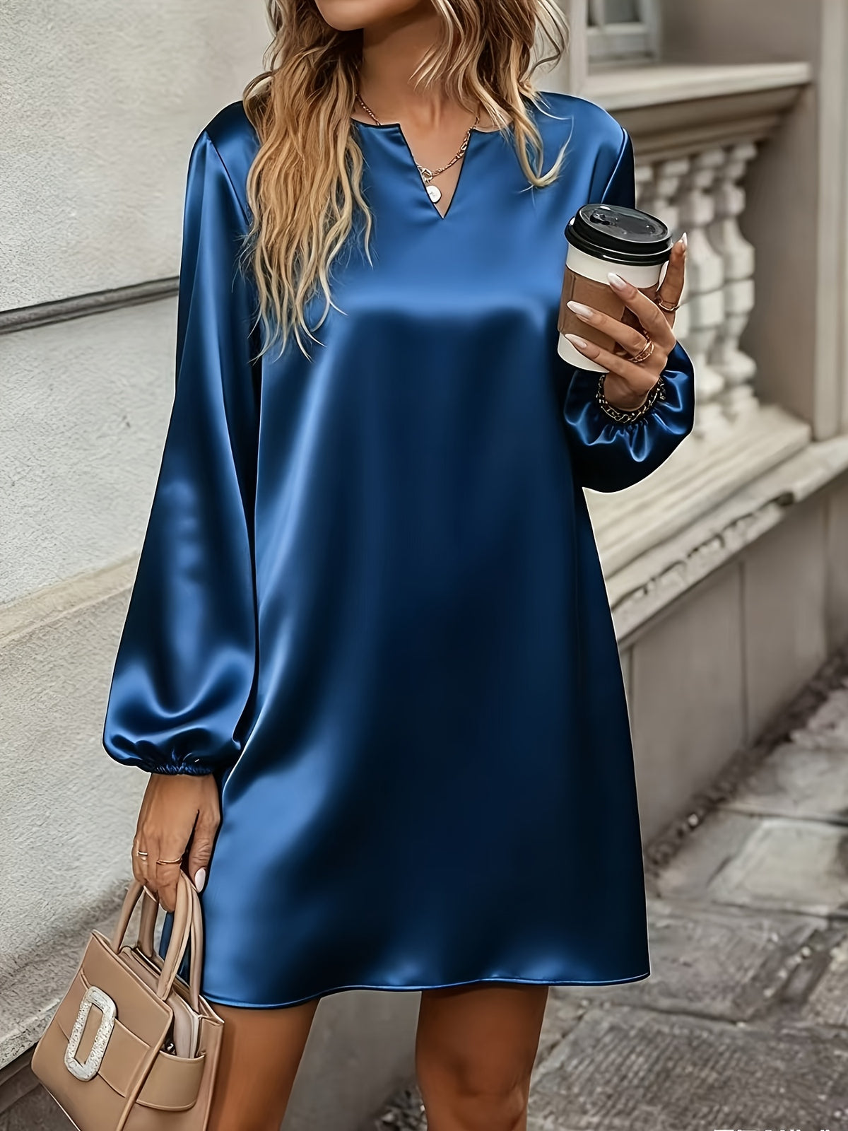 Marloes | Women's Elegant Notch-Neck Long-Sleeve Midi Dress