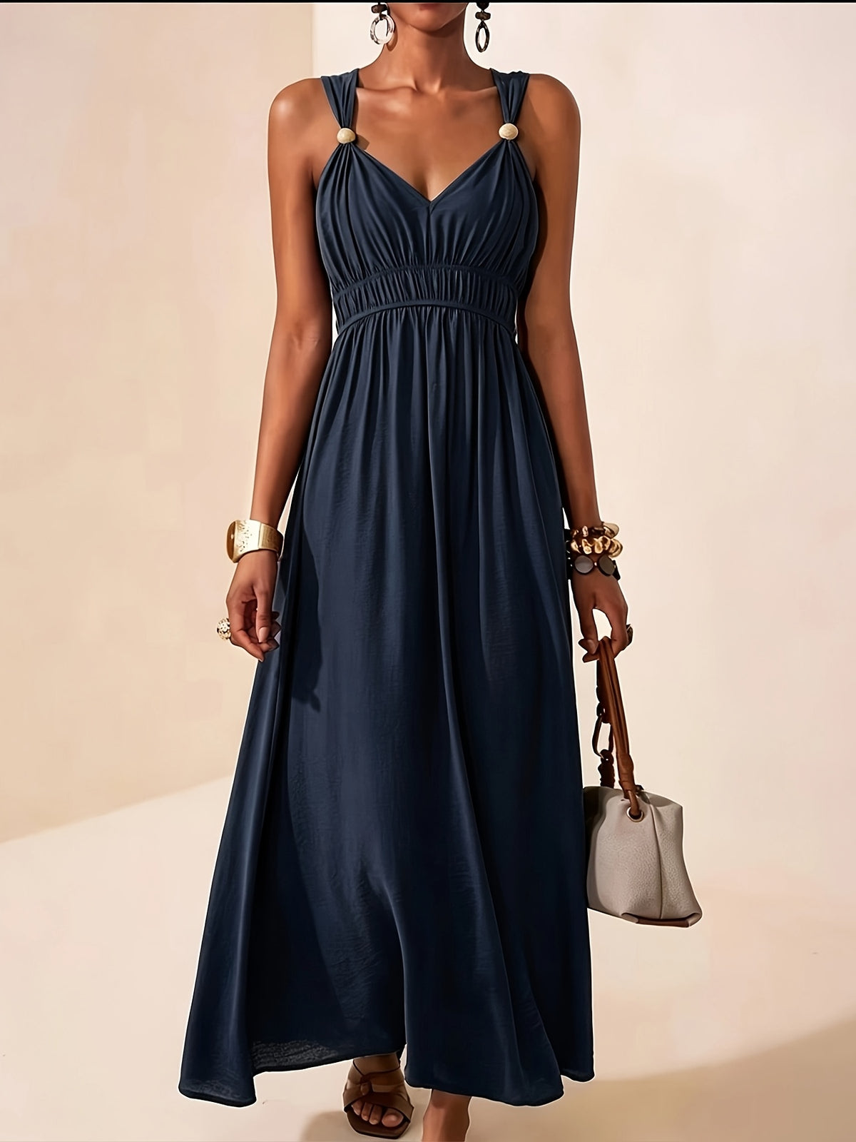 Suze | Women's Cocktail Dress V-Neck Beaded Strap Maxi