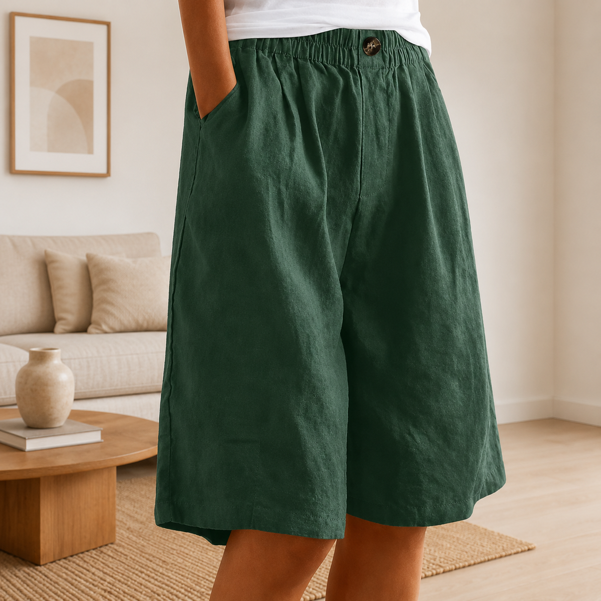 Priya | Women's High-Waist Relaxed-Fit Shorts with Side Pockets