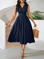 Jodie | Women's Wrap V-Neck Pleated Midi Dress