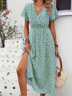 Mina | Women's Floral V-Neck Split Wrap Midi Dress