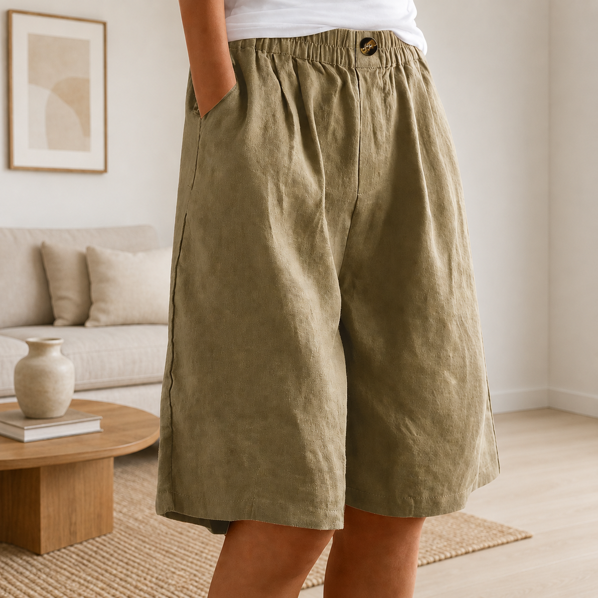Priya | Women's High-Waist Relaxed-Fit Shorts with Side Pockets