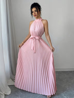 Tara | Women's Cocktail Dress Pleated A-Line Halter Maxi