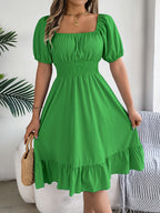 Mette | Women's Square-Neck Puff-Sleeve A-Line Midi Dress