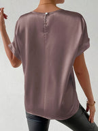Annelotte | Women's Short Sleeve Crew Neck Satin Blouse
