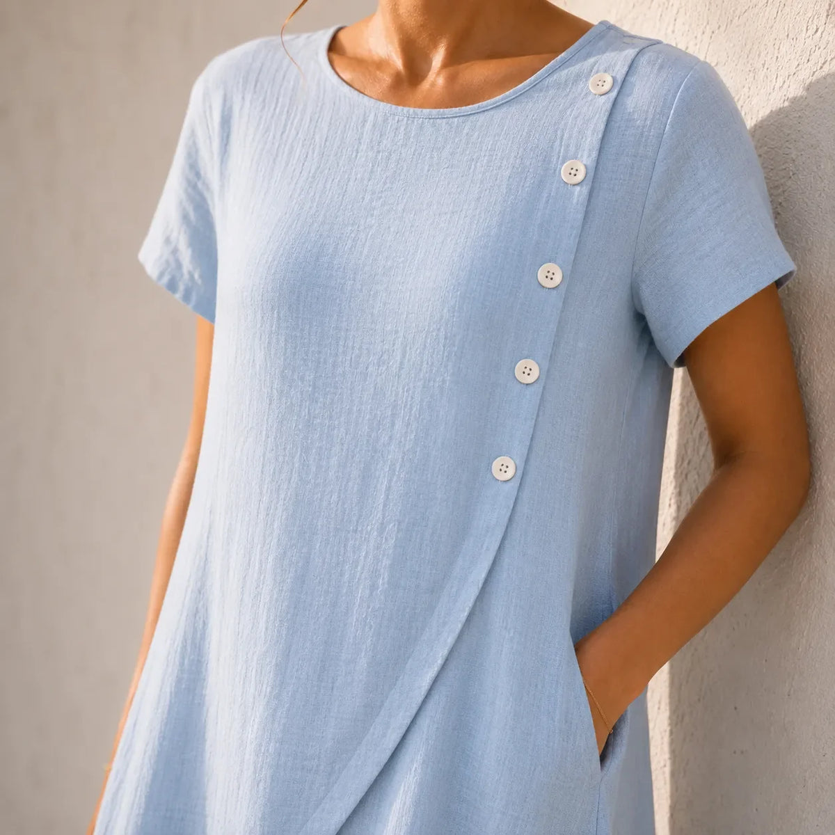 Leah | Asymmetric Button Midi Dress with Pockets for Women