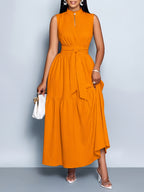 Theodora | Women's Cocktail Dress Tiered Maxi Belted Mock Neck