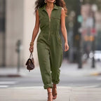 Sterre | Women's Sleeveless Utility Jumpsuit with Gold-Tone Zip