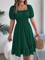 Mette | Women's Square-Neck Puff-Sleeve A-Line Midi Dress