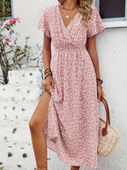 Mina | Women's Floral V-Neck Split Wrap Midi Dress